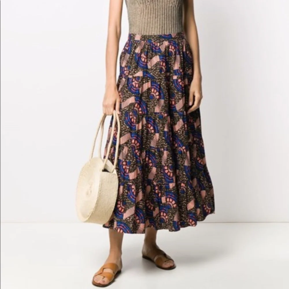 Ulla Johnson Sylvie Tiered Poplin Printed Skirt